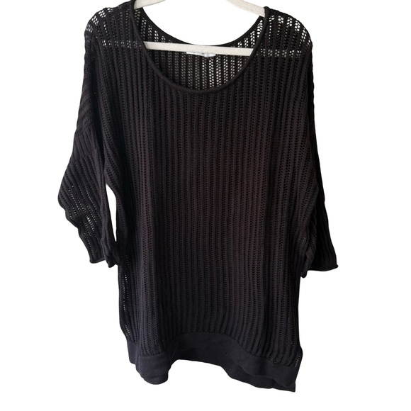 Reitmans Sweaters - Reitmans Black Crew Neck Sweater with Ribbed Sheer Texture Women’s L